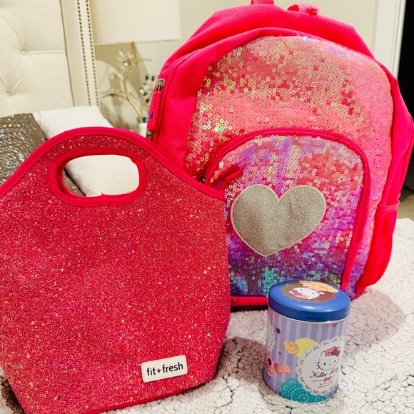Limited Too Other - Beautiful sequined pink backpack & lunch box + Hello Kitty Gift